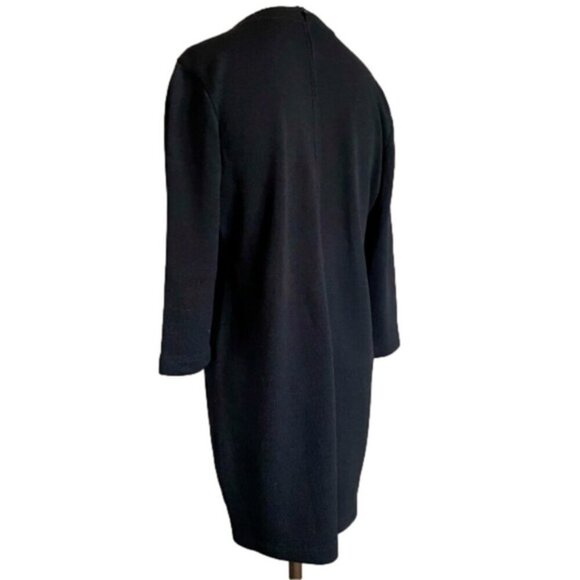 St John Black Wool Blend Santana Knit V-Neck Knee Dress - 6, made in USA 🇺🇸 - Picture 5 of 8